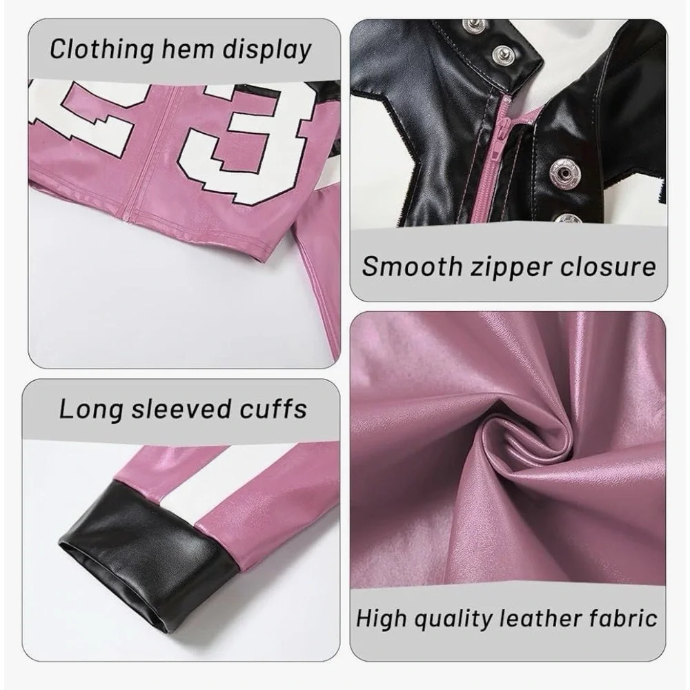 Leather Cropped Motorcycle Y2K Letter Bomber Jacket Size XS